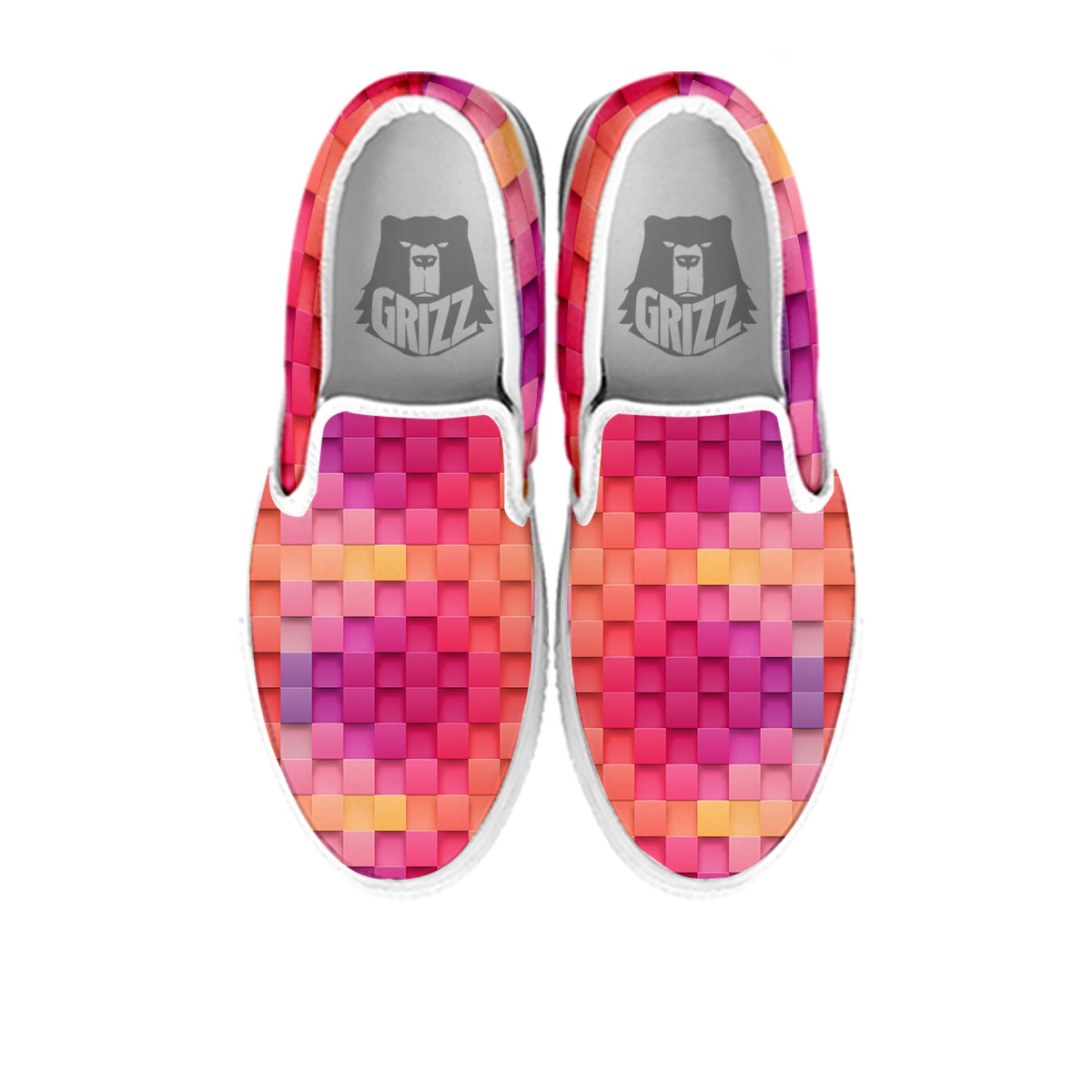 Square Tile 3D Colorful Print Pattern White Slip On Shoes-grizzshop