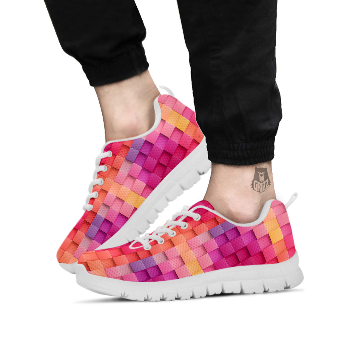 Square Tile 3D Colorful Print Pattern White Sneaker-grizzshop