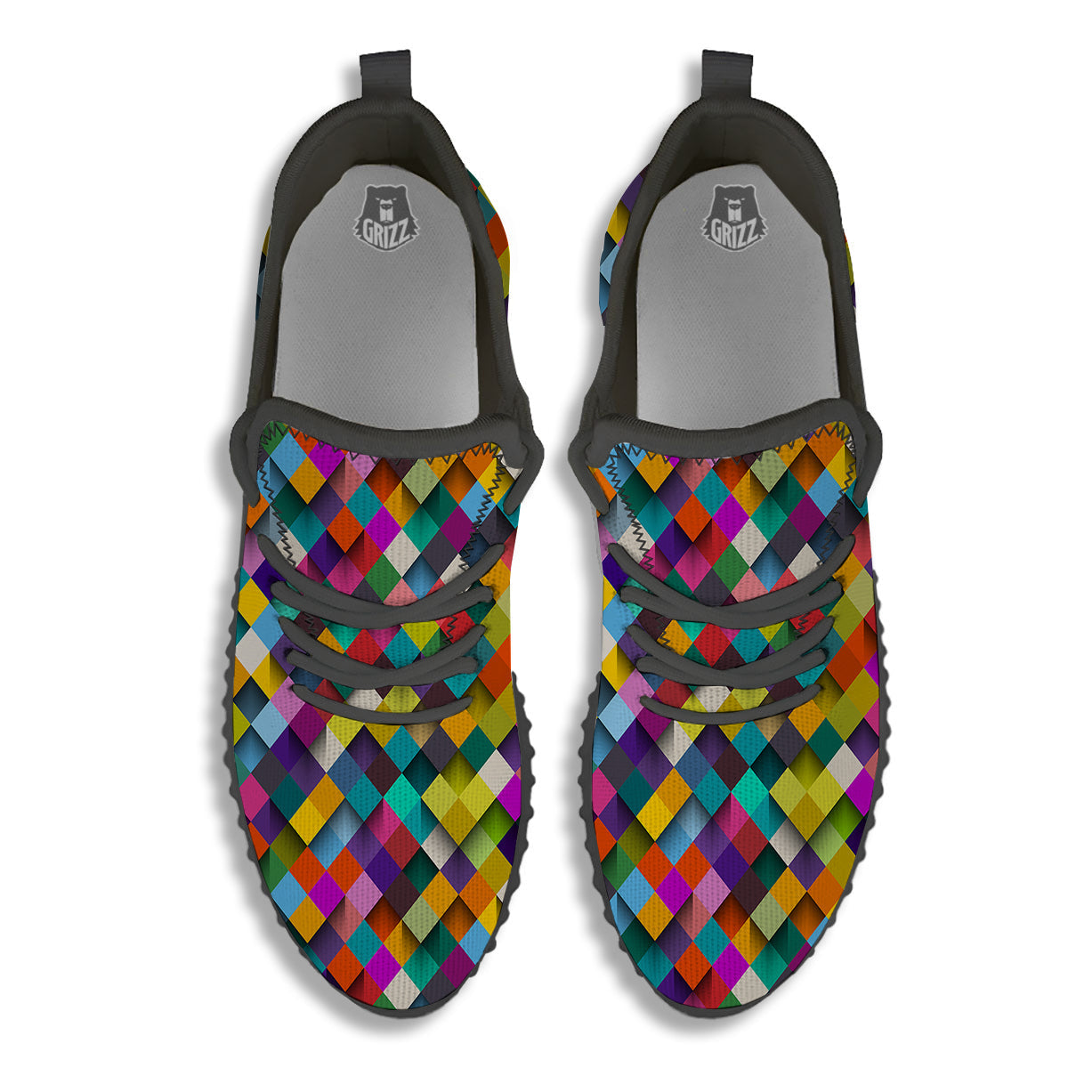 Squares 3D Colorful Print Pattern Black Walking Shoes-grizzshop