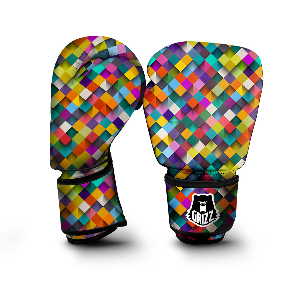 Squares 3D Colorful Print Pattern Boxing Gloves-grizzshop