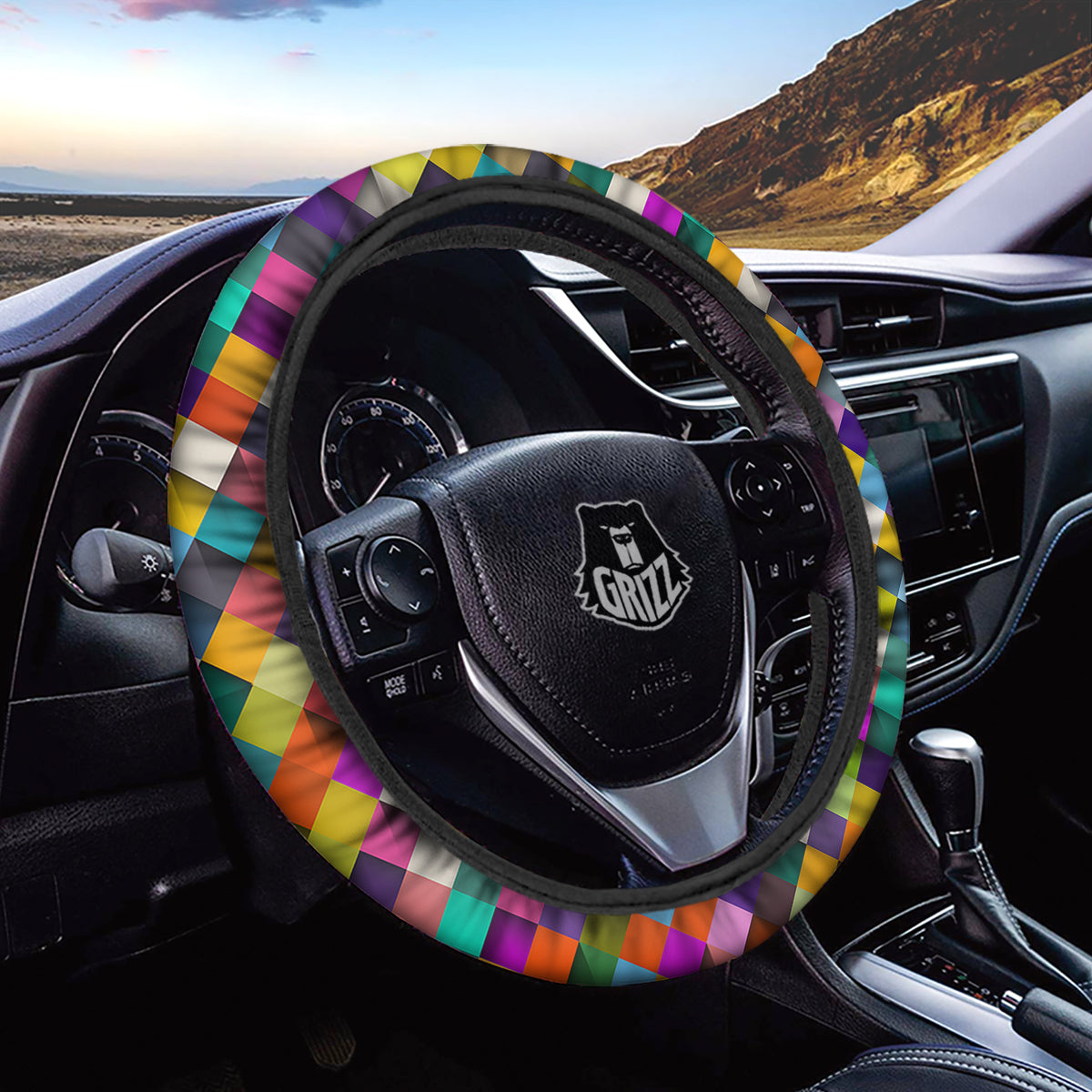 Squares 3D Colorful Print Pattern Car Steering Wheel Cover-grizzshop