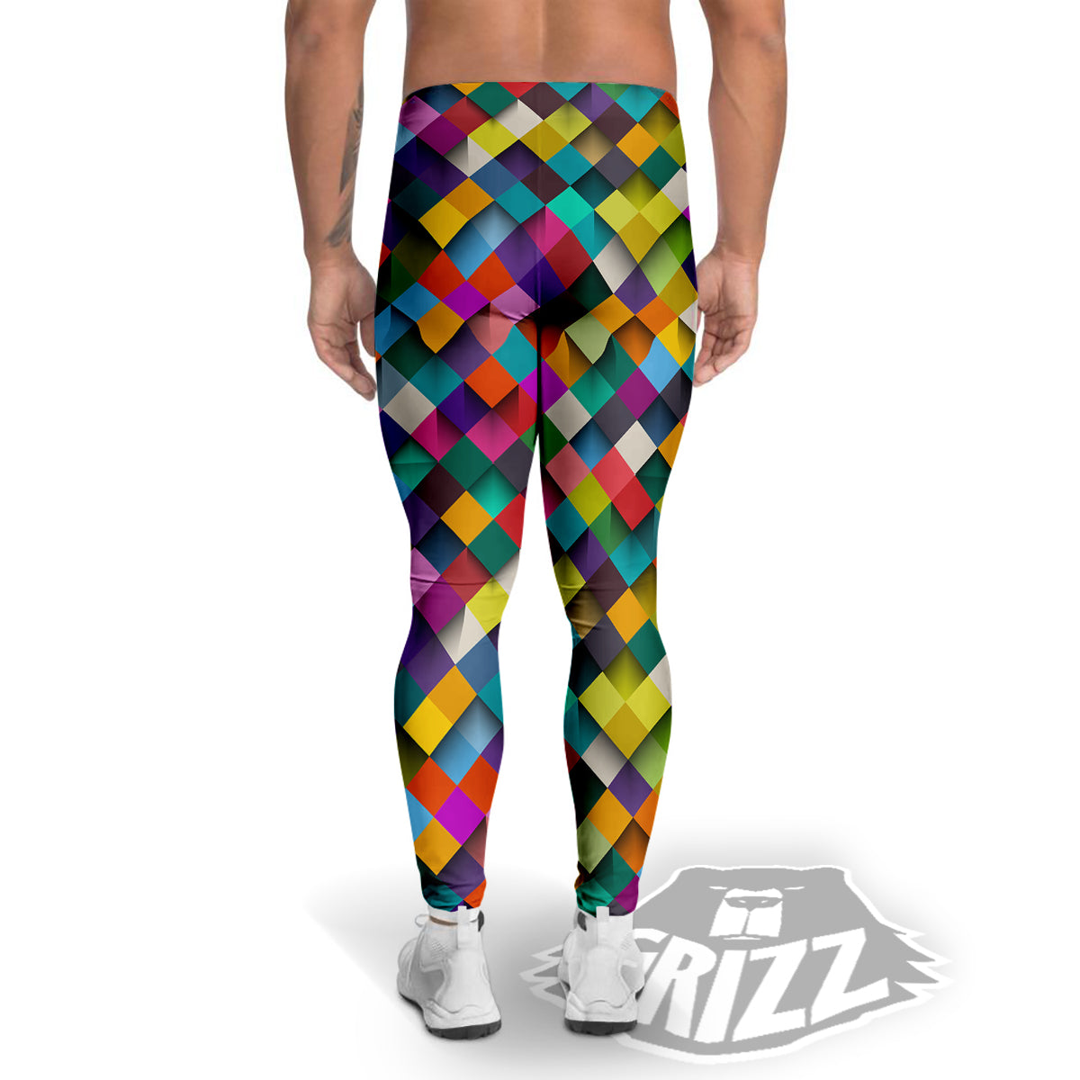 Squares 3D Colorful Print Pattern Men's Leggings-grizzshop
