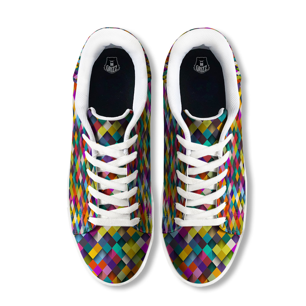 Squares 3D Colorful Print Pattern White Low Top Sneakers-grizzshop