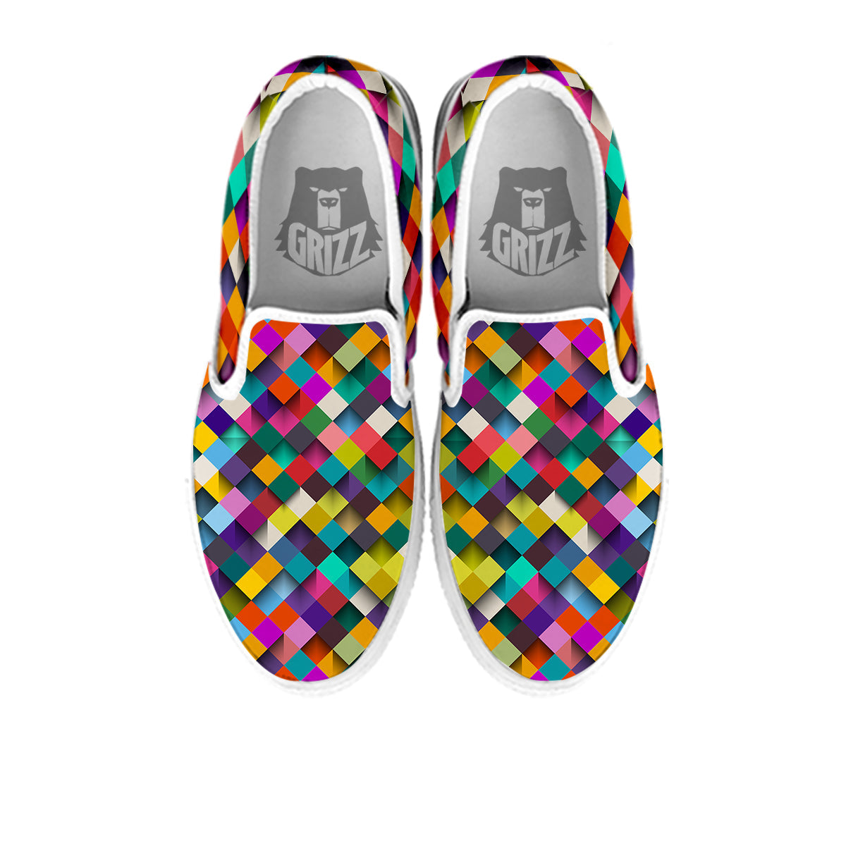 Squares 3D Colorful Print Pattern White Slip On Shoes-grizzshop