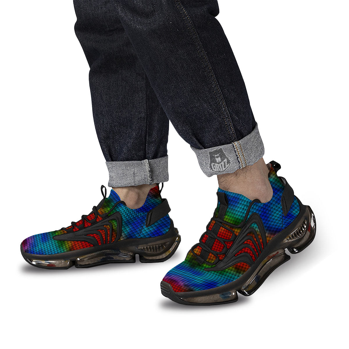 Squares Rainbow Print Pattern Black Gym Shoes-grizzshop