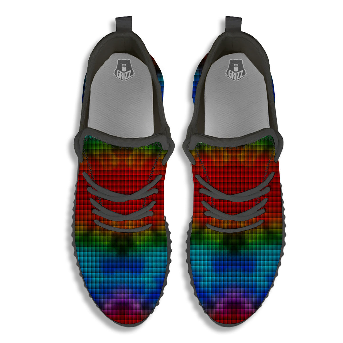 Squares Rainbow Print Pattern Black Walking Shoes-grizzshop