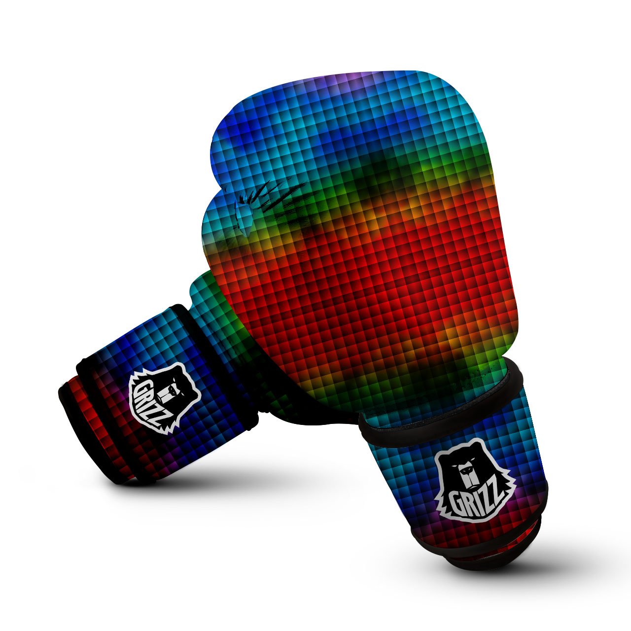 Squares Rainbow Print Pattern Boxing Gloves-grizzshop