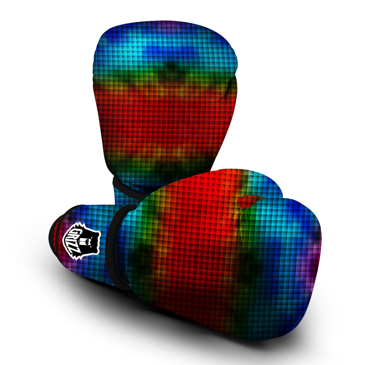 Squares Rainbow Print Pattern Boxing Gloves-grizzshop