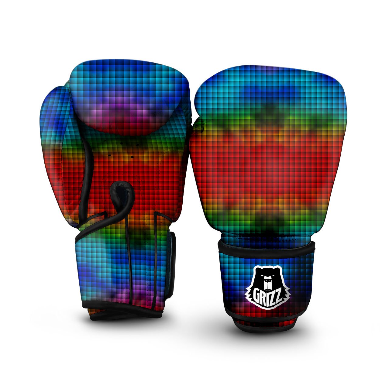 Squares Rainbow Print Pattern Boxing Gloves-grizzshop