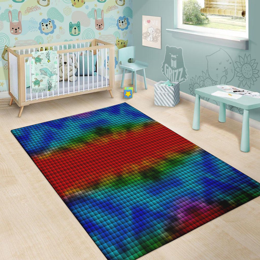 Squares Rainbow Print Pattern Floor Mat-grizzshop
