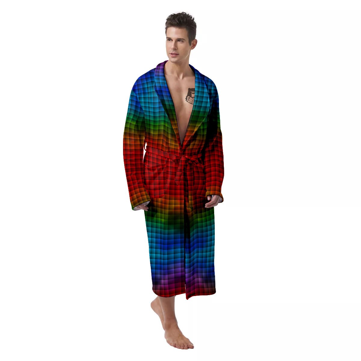 Squares Rainbow Print Pattern Men's Robe-grizzshop