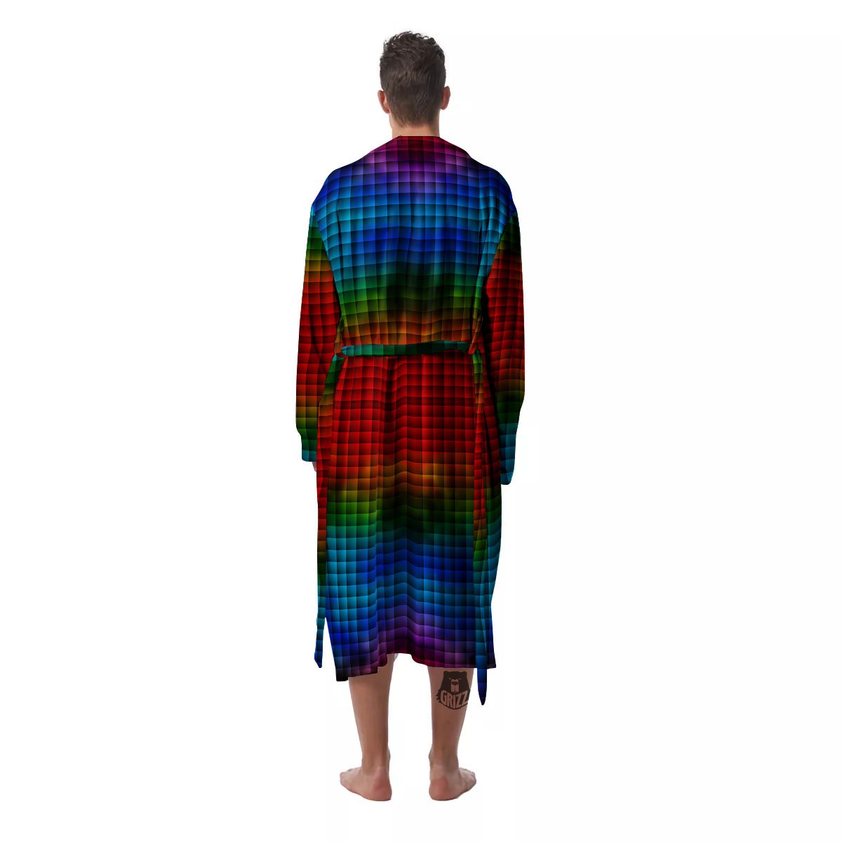 Squares Rainbow Print Pattern Men's Robe-grizzshop