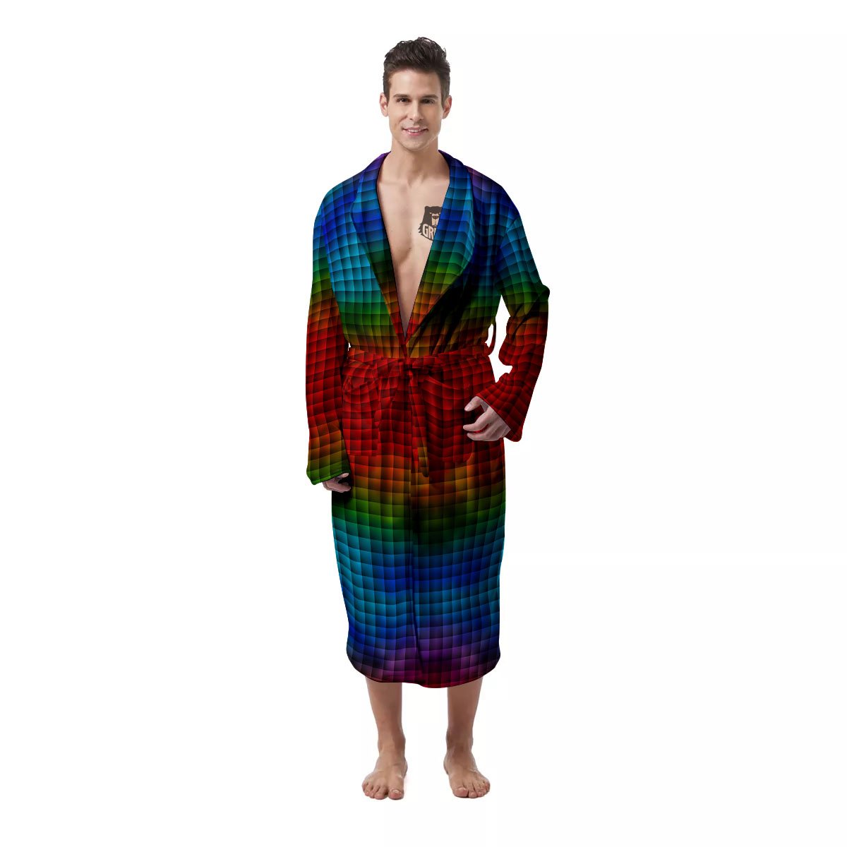 Squares Rainbow Print Pattern Men's Robe-grizzshop