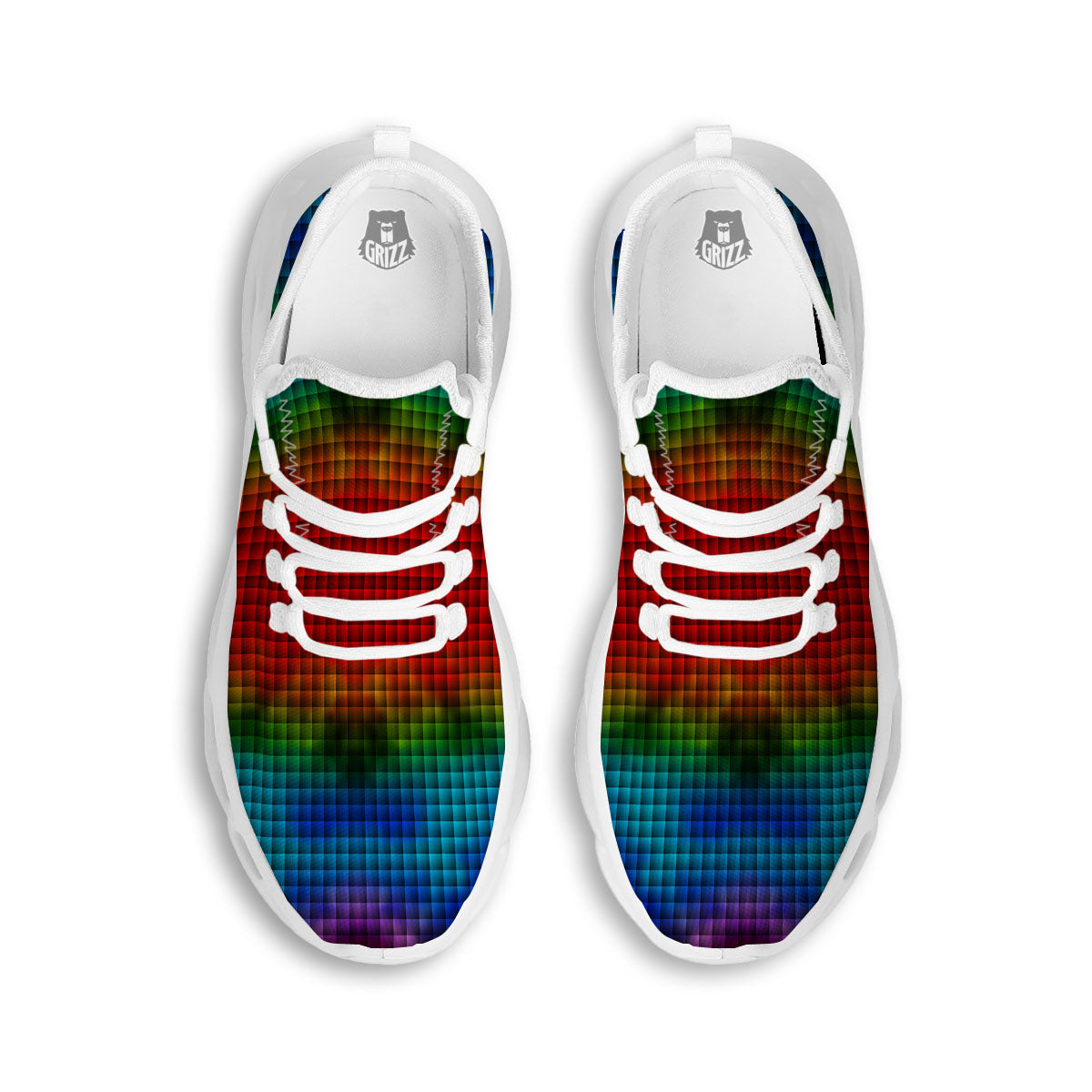 Squares Rainbow Print Pattern White Running Shoes-grizzshop