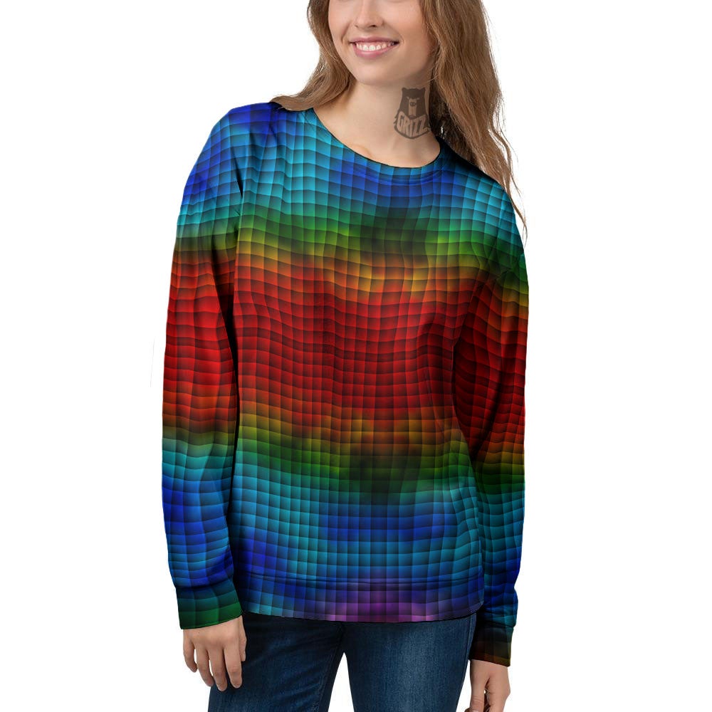 Squares Rainbow Print Pattern Women's Sweatshirt-grizzshop