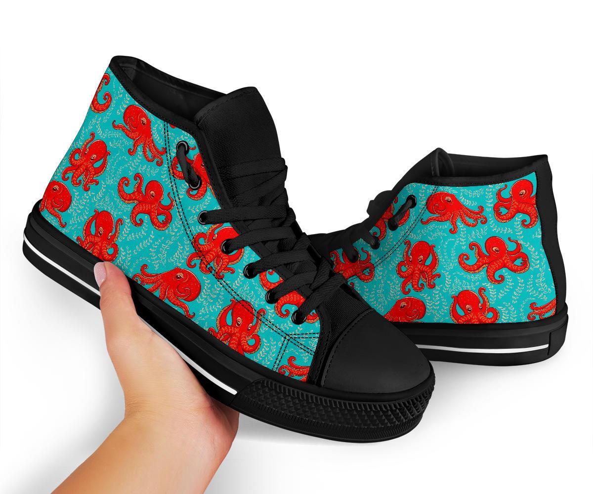 Squid Octopus Tentacle Print Pattern Men Women's High Top Shoes-grizzshop