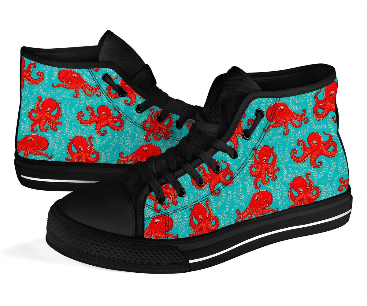 Squid Octopus Tentacle Print Pattern Men Women's High Top Shoes-grizzshop
