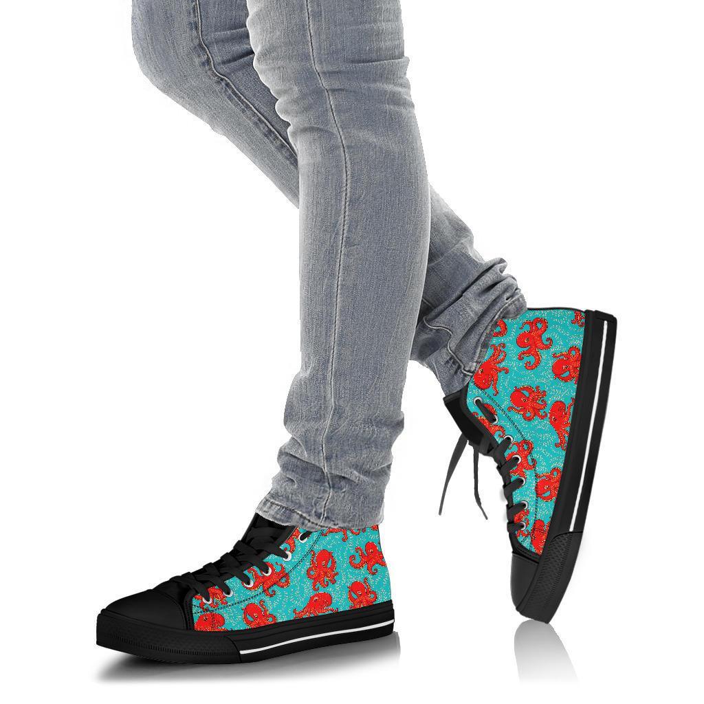 Squid Octopus Tentacle Print Pattern Men Women's High Top Shoes-grizzshop