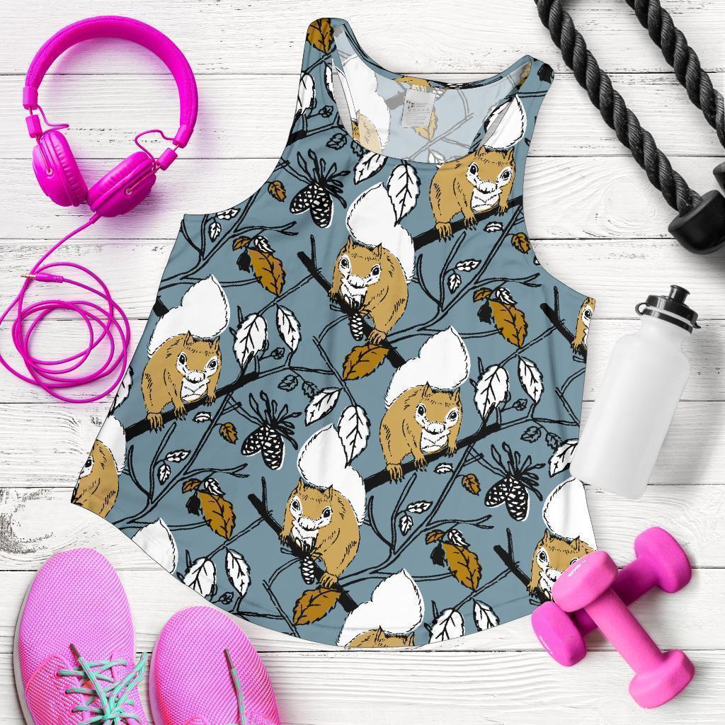 Squirrel Drawing Pattern Print Women's Racerback Tank Tops-grizzshop