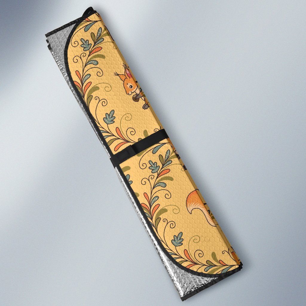Squirrel Drawing Walnut Pattern Print Car Sun Shade-grizzshop