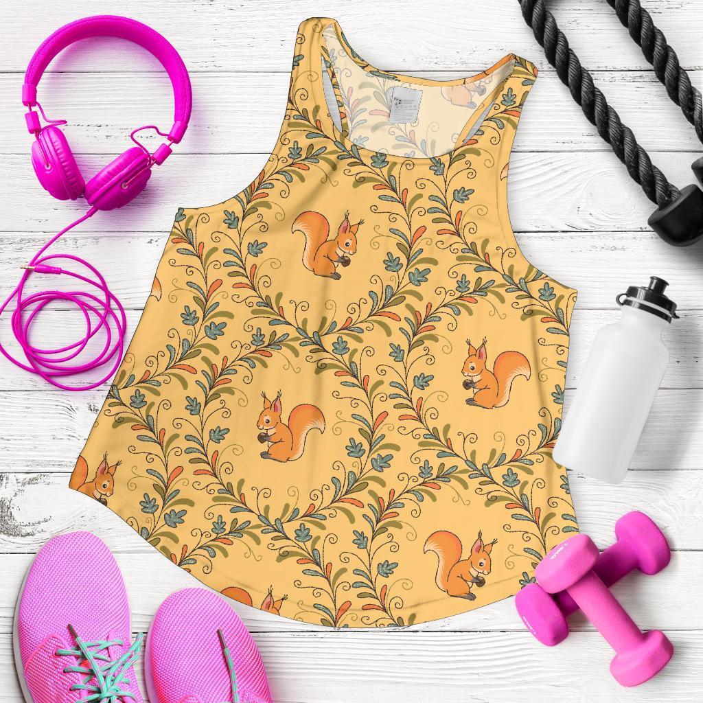 Squirrel Drawing Walnut Pattern Print Women's Racerback Tank Tops-grizzshop