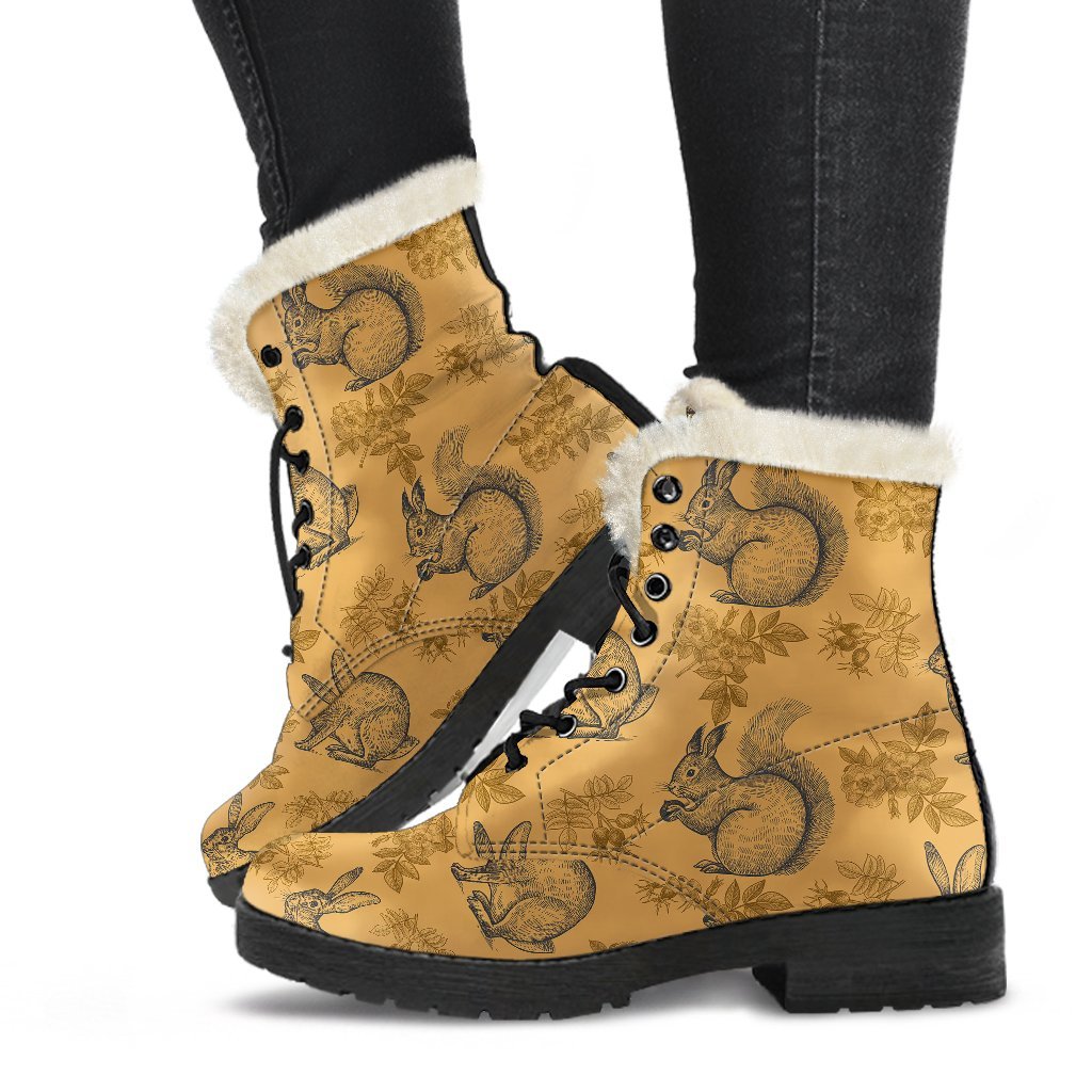 Squirrel Rabbit Pattern Print Comfy Winter Boots-grizzshop