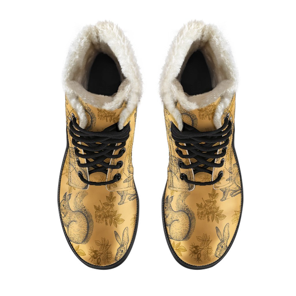 Squirrel Rabbit Pattern Print Comfy Winter Boots-grizzshop