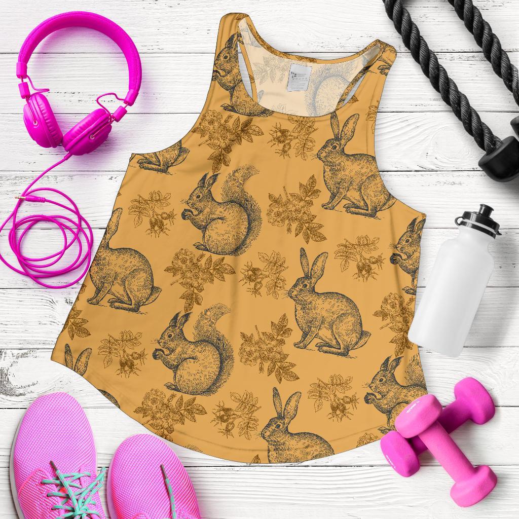 Squirrel Rabbit Pattern Print Women's Racerback Tank Tops-grizzshop