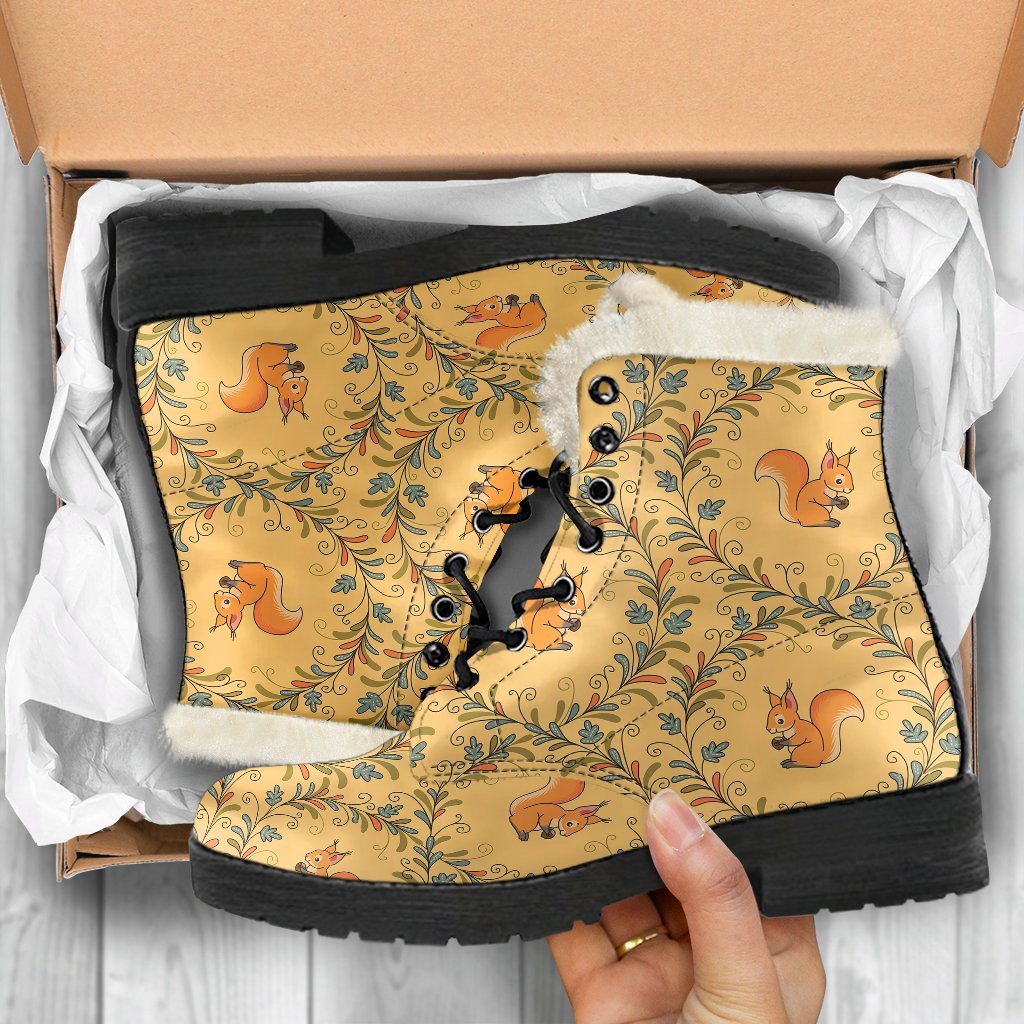 Squirrel Drawing Walnut Pattern Print Comfy Winter Boots-grizzshop