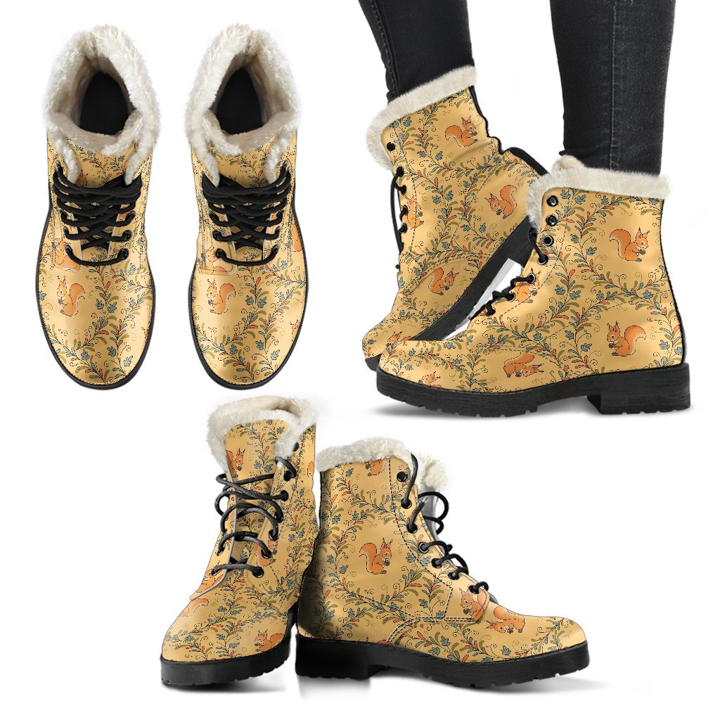 Squirrel Drawing Walnut Pattern Print Comfy Winter Boots-grizzshop