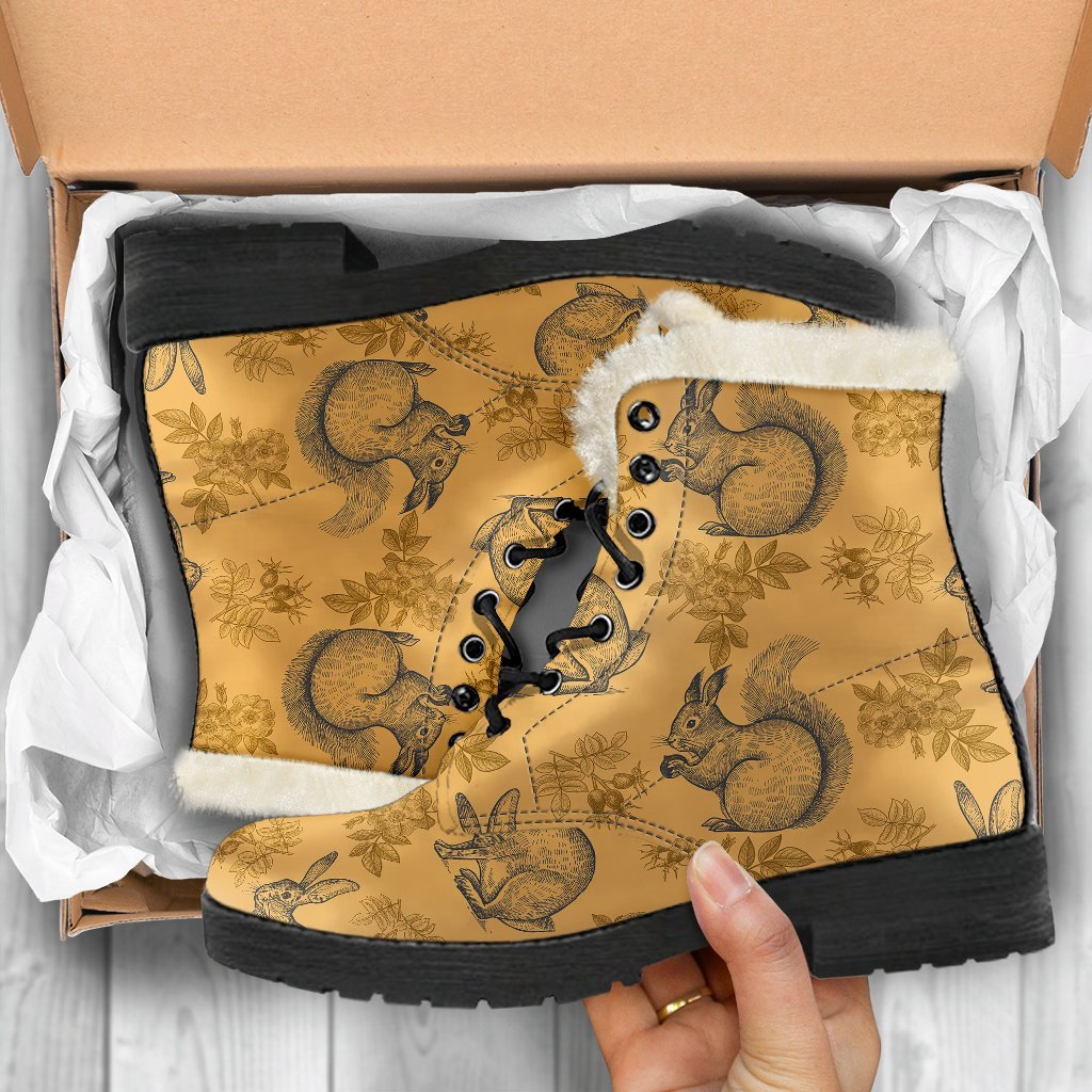Squirrel Rabbit Pattern Print Comfy Winter Boots-grizzshop