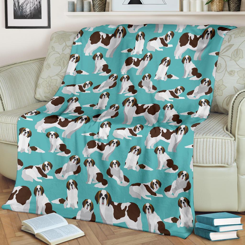 St Bernard Blue Pattern Print Blanket-grizzshop