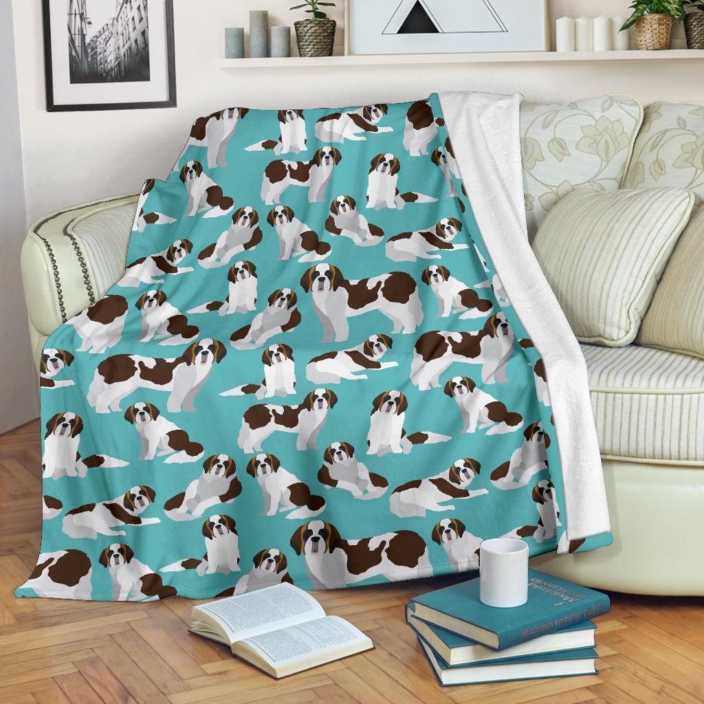 St Bernard Blue Pattern Print Blanket-grizzshop