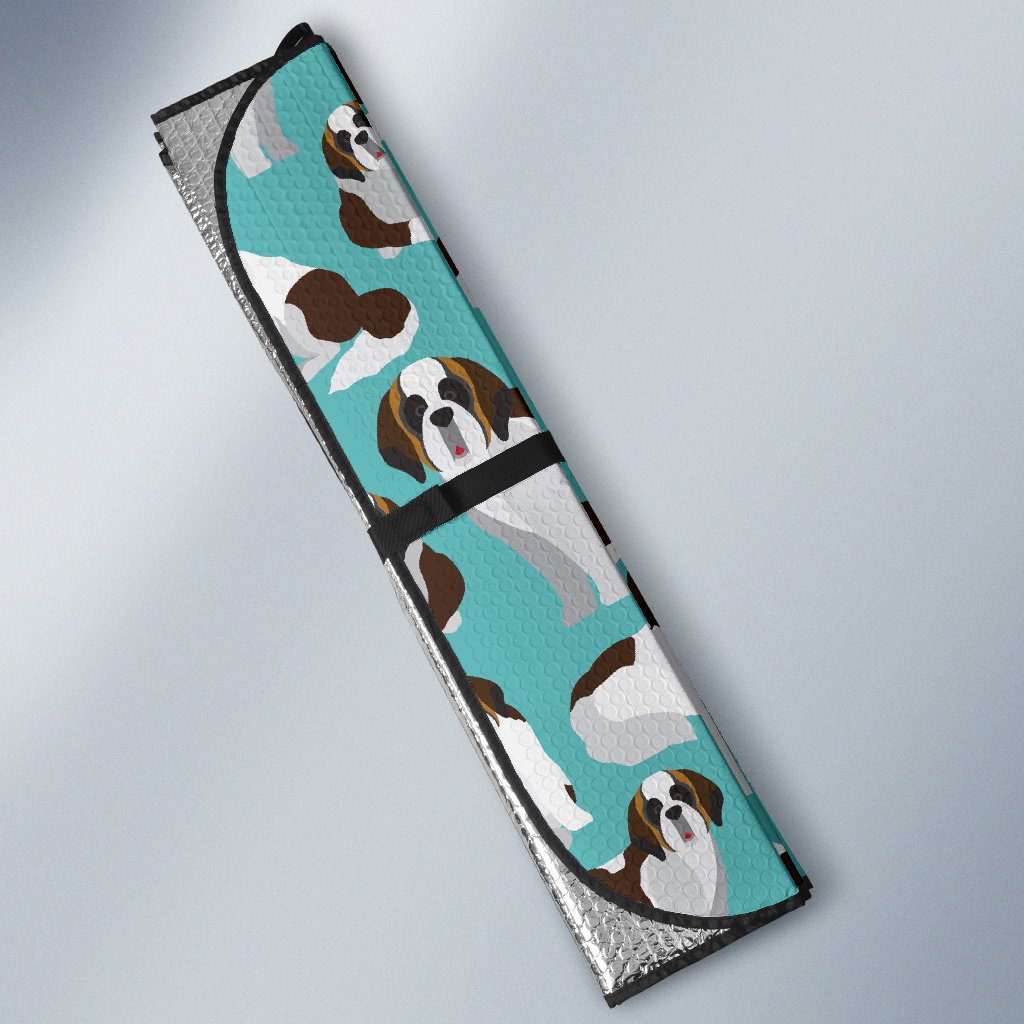 St Bernard Blue Pattern Print Car Sun Shade-grizzshop
