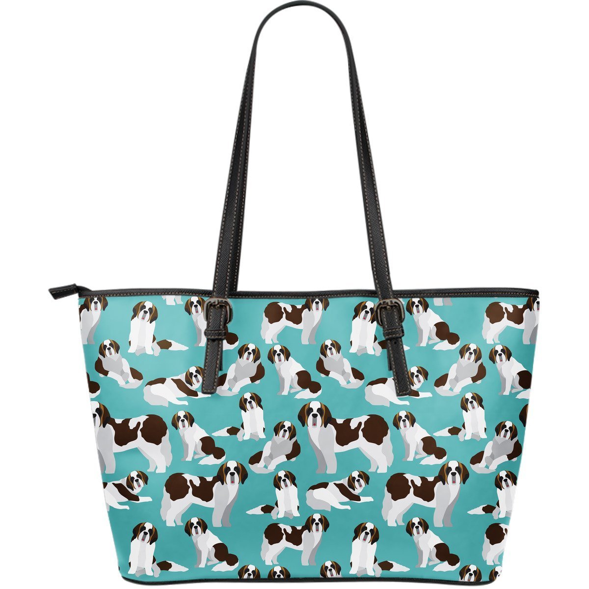 St Bernard Blue Pattern Print Leather Tote Bag-grizzshop