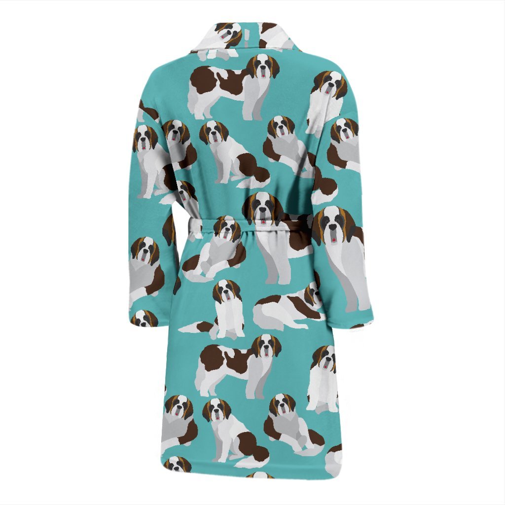 St Bernard Blue Pattern Print Men Long Robe-grizzshop