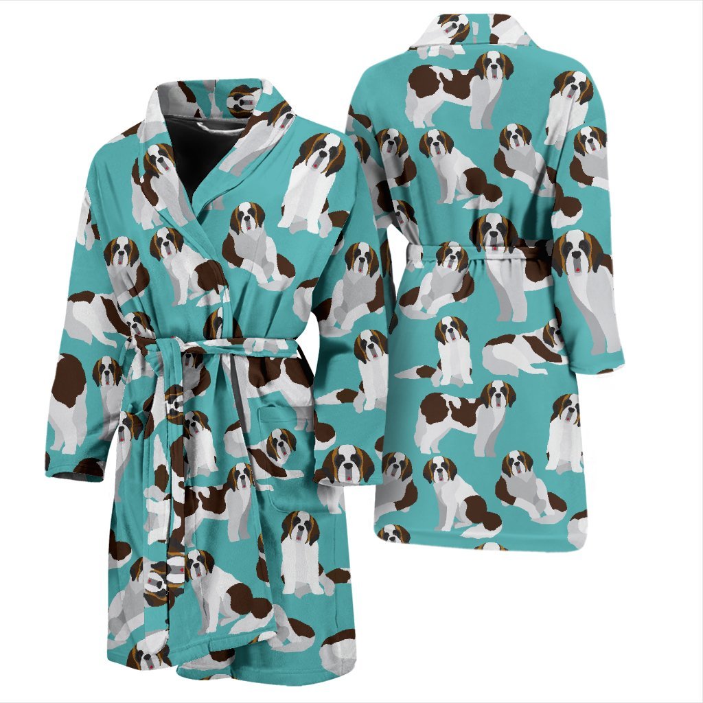 St Bernard Blue Pattern Print Men Long Robe-grizzshop