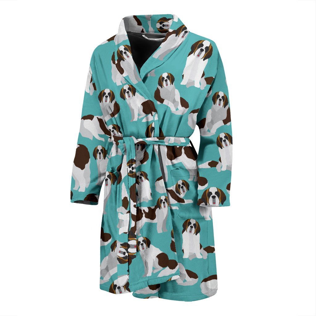 St Bernard Blue Pattern Print Men Long Robe-grizzshop
