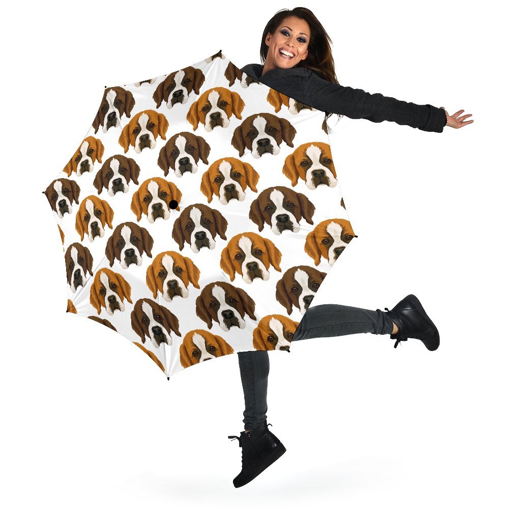 St Bernard Pattern Print Automatic Foldable Umbrella-grizzshop
