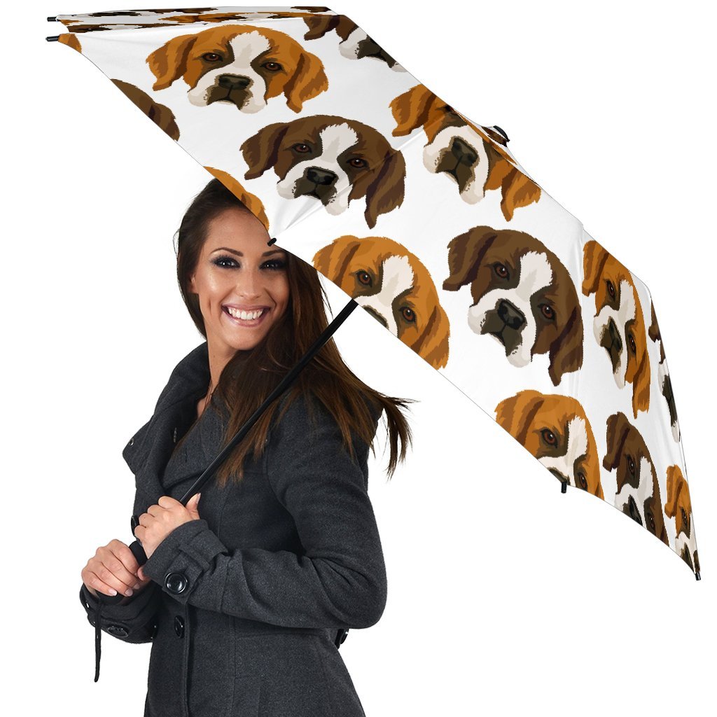 St Bernard Pattern Print Automatic Foldable Umbrella-grizzshop