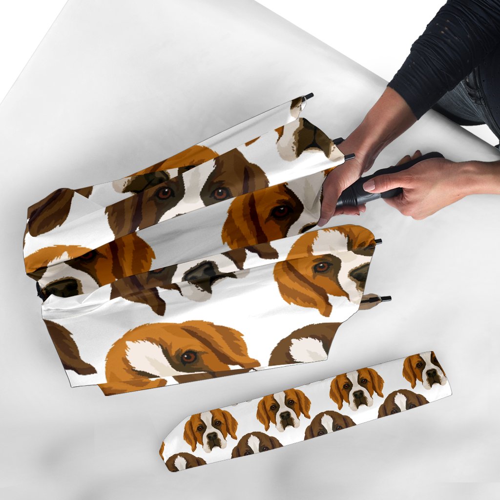 St Bernard Pattern Print Automatic Foldable Umbrella-grizzshop