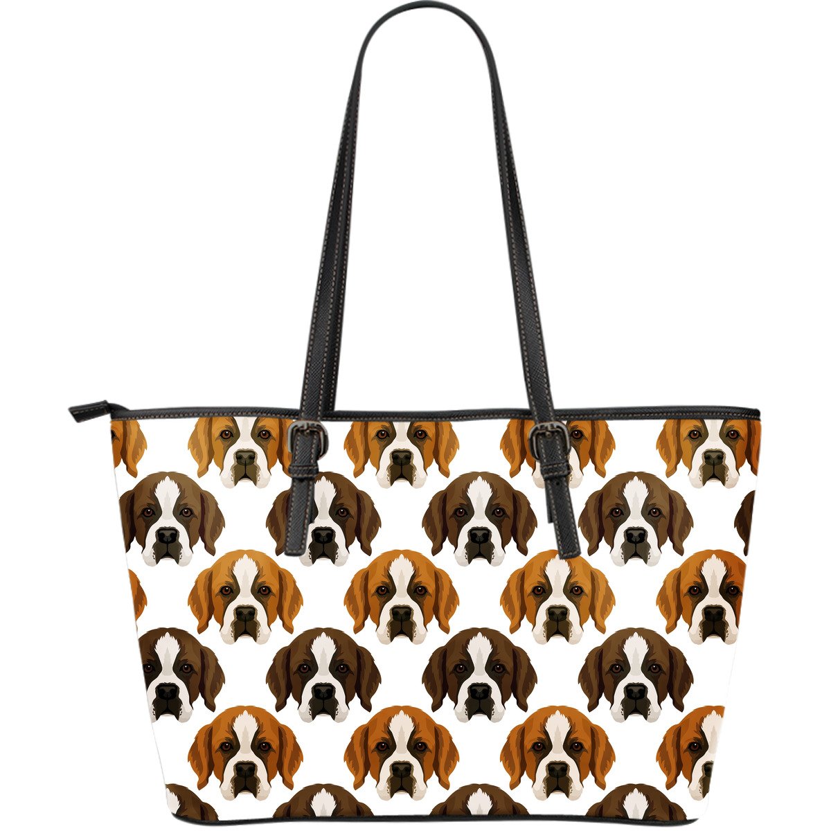 St Bernard Pattern Print Leather Tote Bag-grizzshop