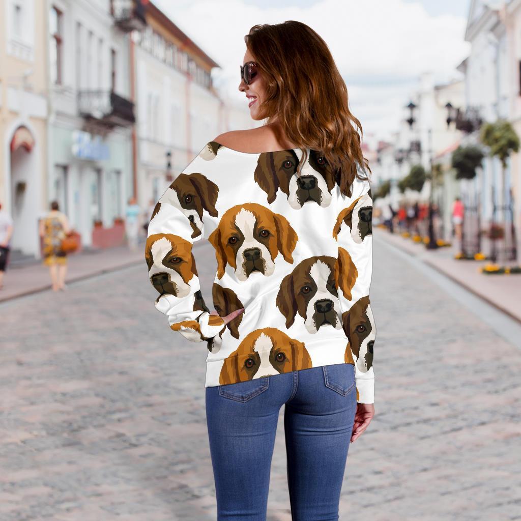 St Bernard Pattern Print Women Off Shoulder Sweatshirt-grizzshop