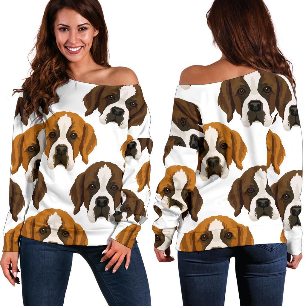 St Bernard Pattern Print Women Off Shoulder Sweatshirt-grizzshop