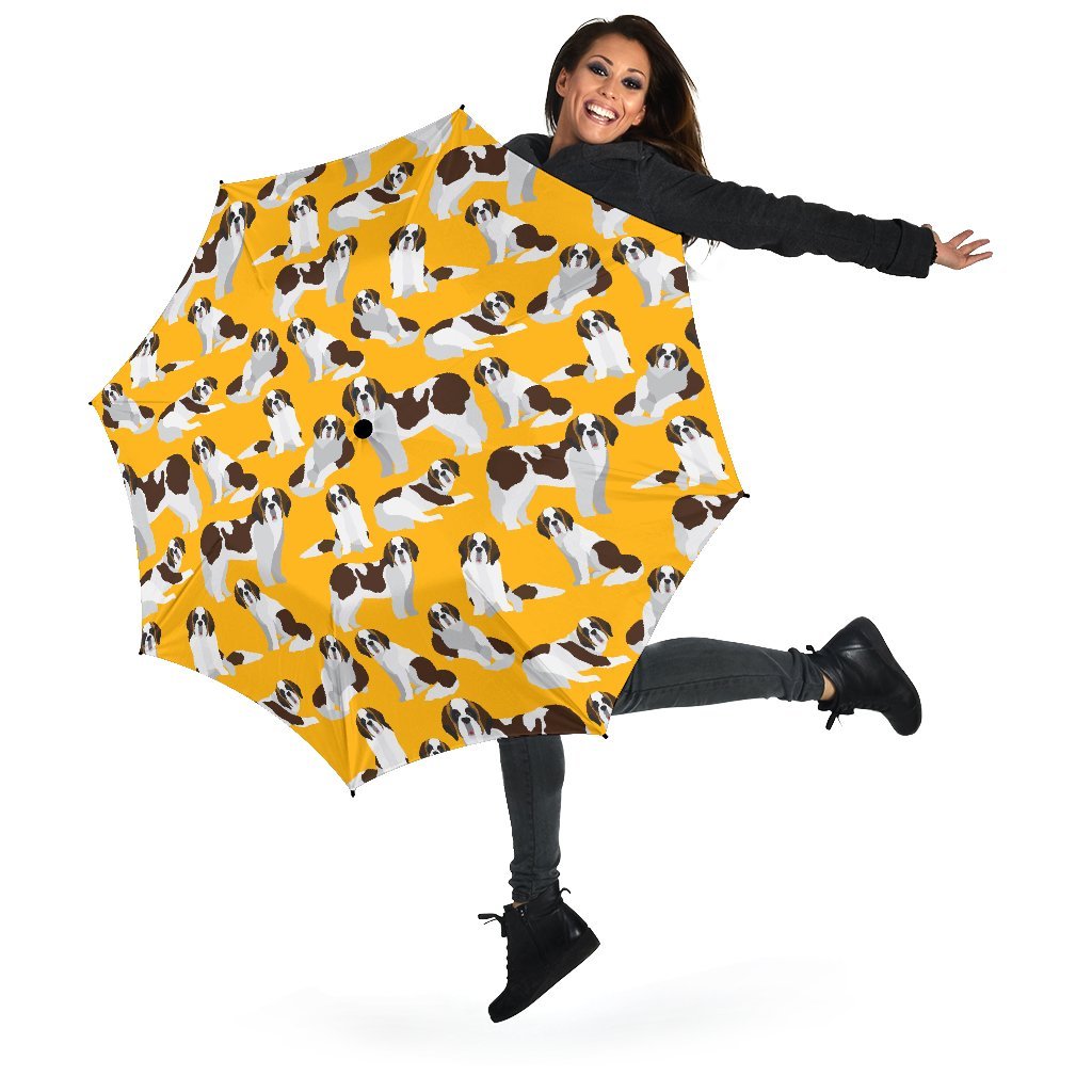 St Bernard Yellow Pattern Print Automatic Foldable Umbrella-grizzshop