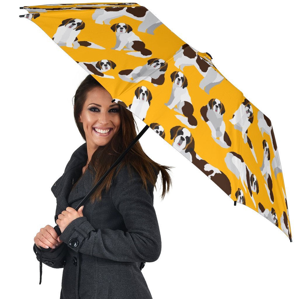St Bernard Yellow Pattern Print Automatic Foldable Umbrella-grizzshop