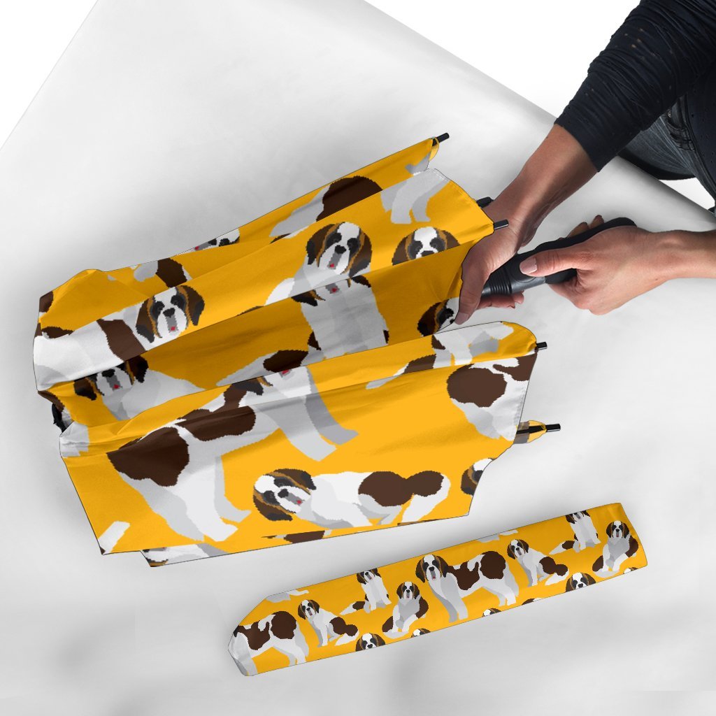 St Bernard Yellow Pattern Print Automatic Foldable Umbrella-grizzshop