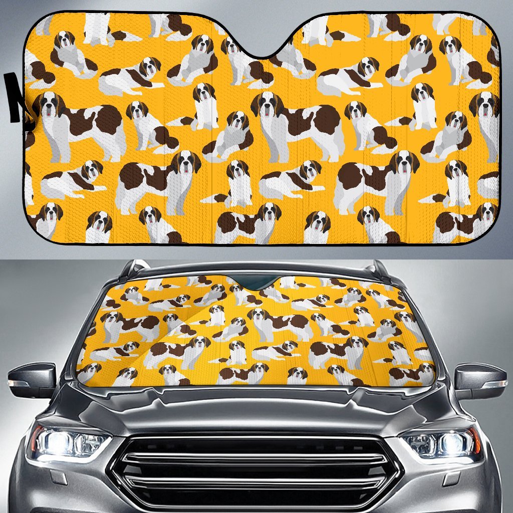 St Bernard Yellow Pattern Print Car Sun Shade-grizzshop