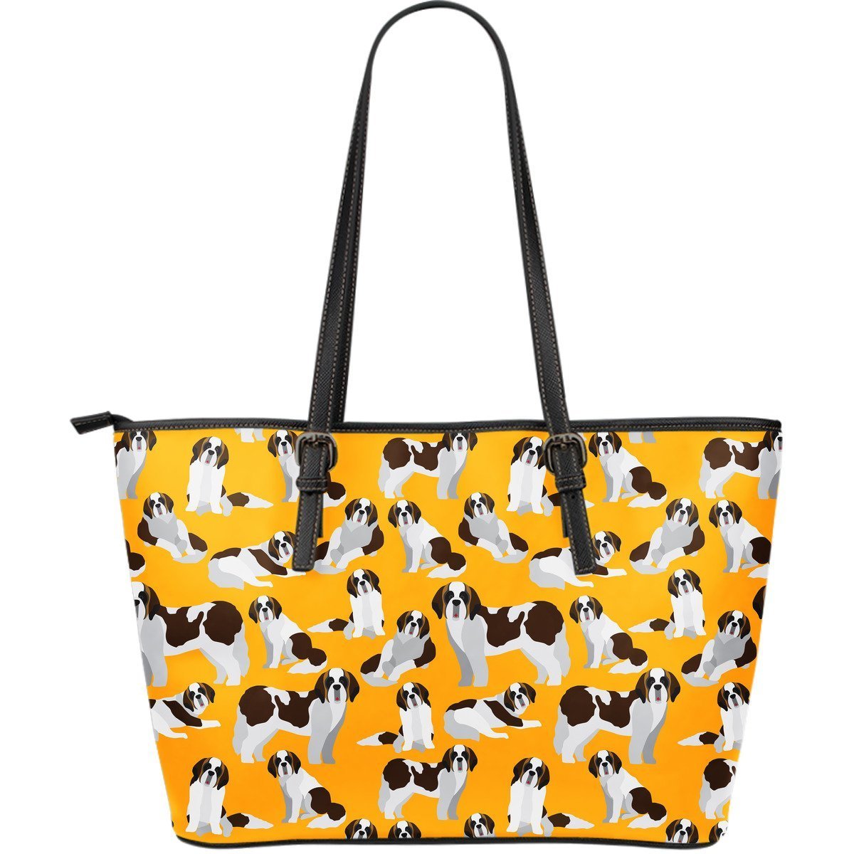 St Bernard Yellow Pattern Print Leather Tote Bag-grizzshop