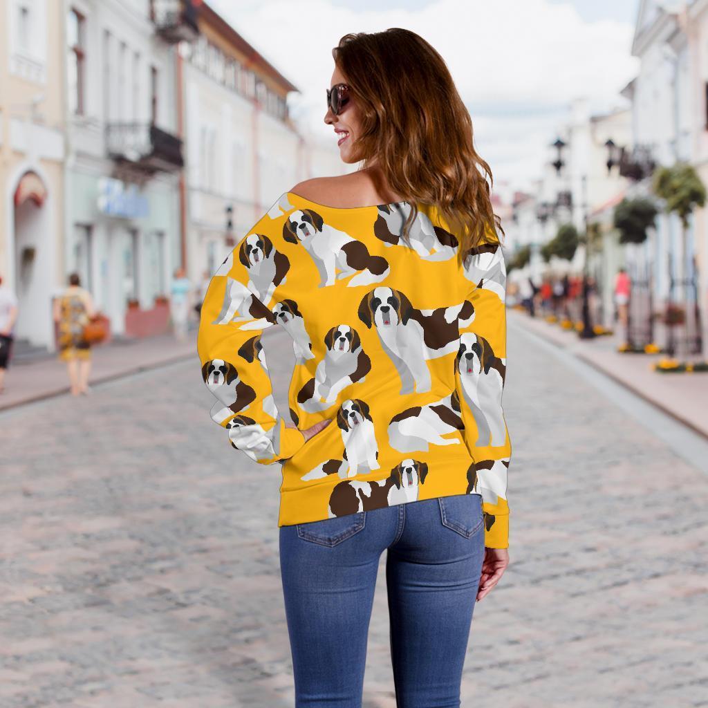 St Bernard Yellow Pattern Print Women Off Shoulder Sweatshirt-grizzshop